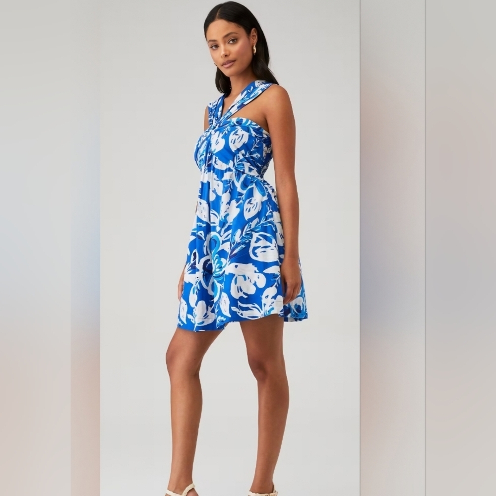 Cleobella Brylee Floral Mini Dress- In Royal Blue & White- Very Flattering!! - Picture 3 of 16